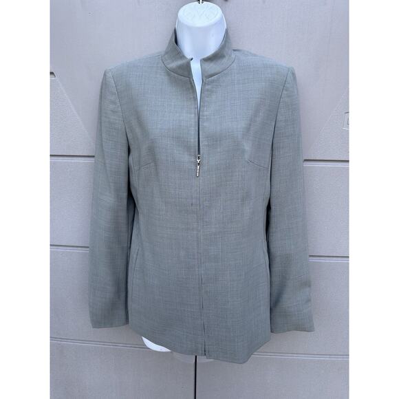 VTG Escada Gray Old Money Designer Virgin Wool Zip Up Blazer Jacket Size 34/4 - Picture 1 of 16